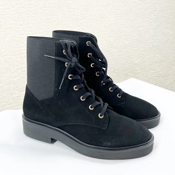 Stuart weitzman black Henley Suede Combat Boot Size 8 New - Picture 2 of 9